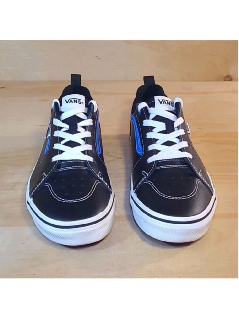 Vans Filmore Trainers Black Leather with Blue Accents Sneakers Size 7 Youth
